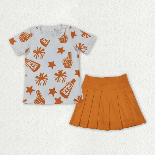 GSD2732组合 yoga Cheer Orange skirt westen short sleeves skirt girl dress 202507 RTS