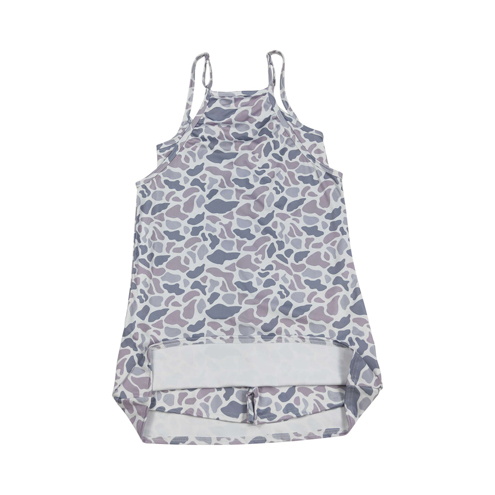 NO MOQ RTS GSD2733 Women Clothes Purple Camo Spot Print Sleeveless Spaghetti Strap Tennis Dress 202610