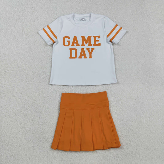 GSD2761 orange vinyl Yoga westen Game day skirt girl dress  OUTFIT 202509 RTS