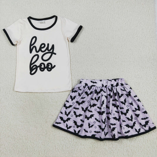GSD2772  Hey boo Halloween  skort westen short sleeves skirt girl dress  OUTFIT 202508 RTS