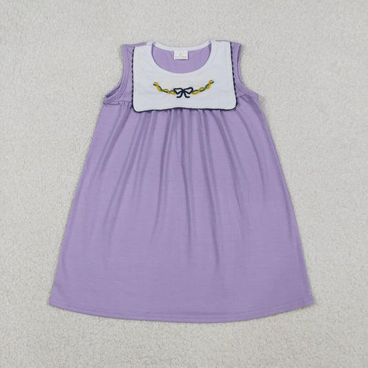 GSD2832  Mardi Gras Embroidery bow  girl summer dress 202511 RTS
