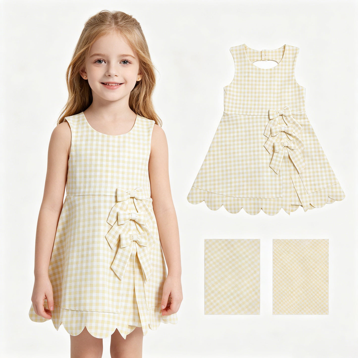 GSD3027 yellow checkboard bow yoga GIRL summer outfit 202607 RTS