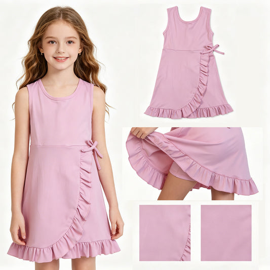 GSD3034 purple yoga  ruffle girl  dress 202604 RTS