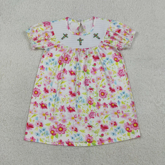 GSD3314-smocked-到4xl   Easter Cross GIRL summer dress 202603  RTS