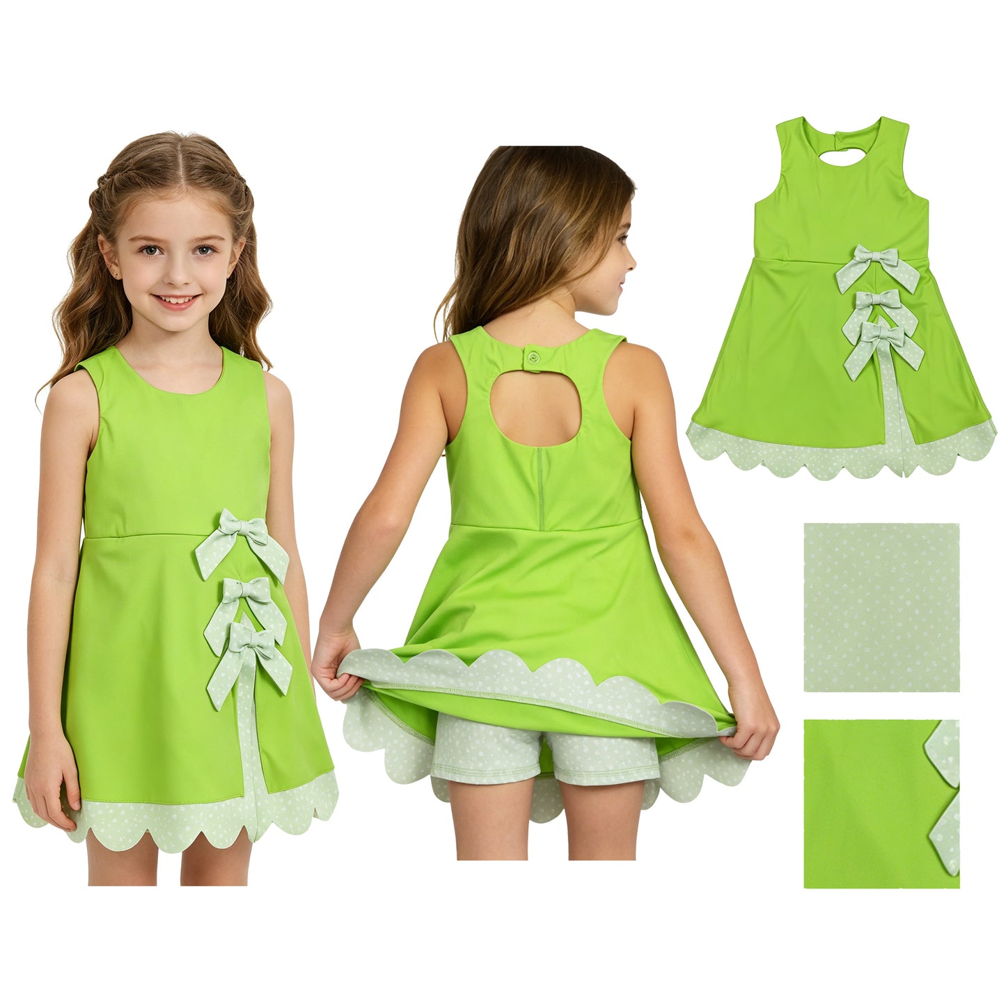 GSD3316 bow yoga green GIRL summer outfit 202605 RTS