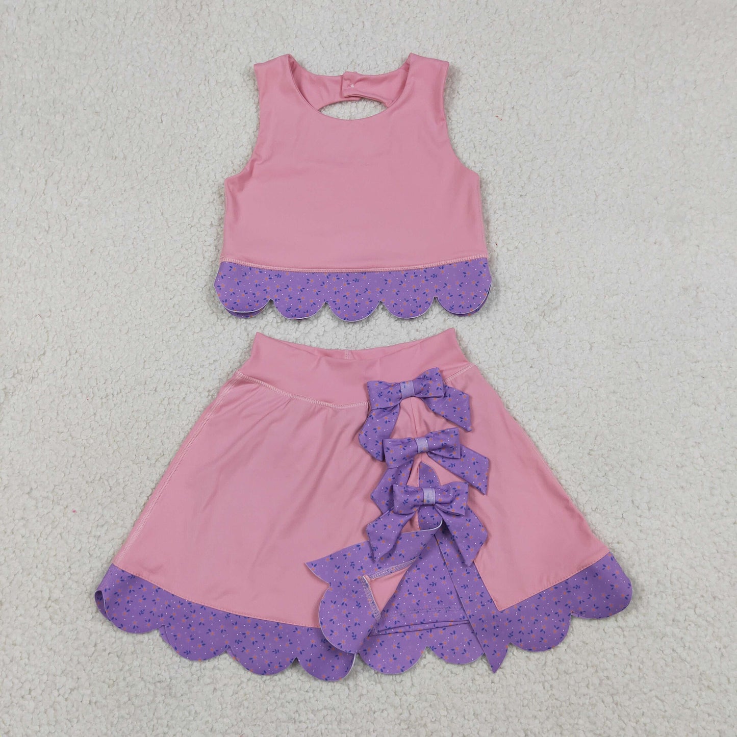 GSD3319 Scallop bow yoga PINK GIRL summer outfit 202630 RTS