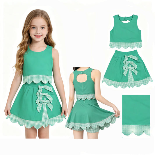 GSD3320 scallop bow yoga  green GIRL summer outfit 202630 RTS