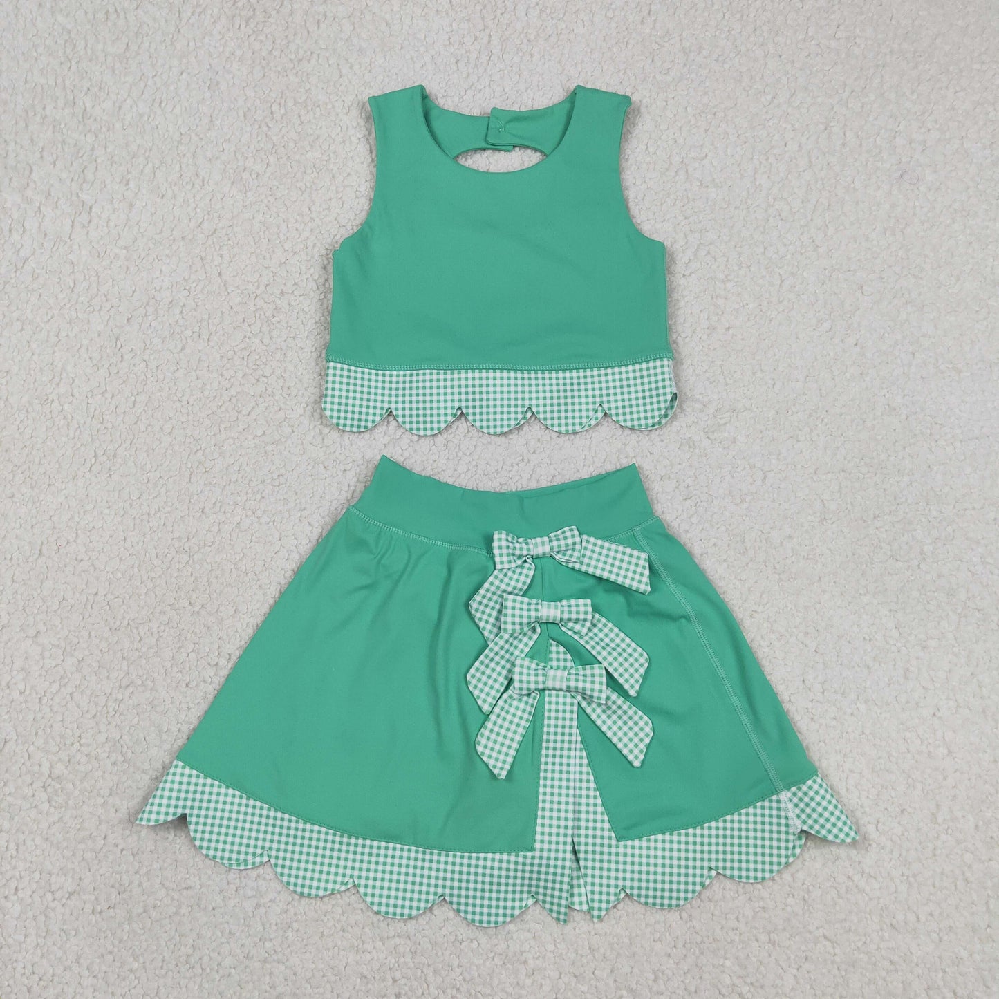 GSD3320 scallop bow yoga  green GIRL summer outfit 202630 RTS
