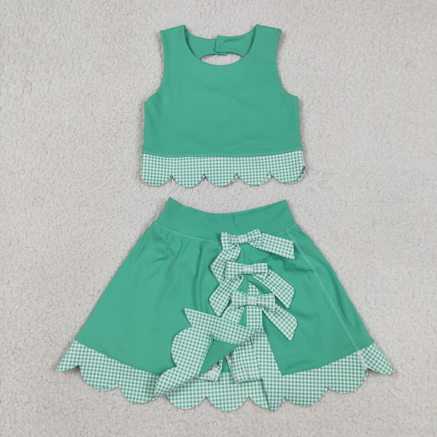GSD3320 scallop bow yoga  green GIRL summer outfit 202630 RTS