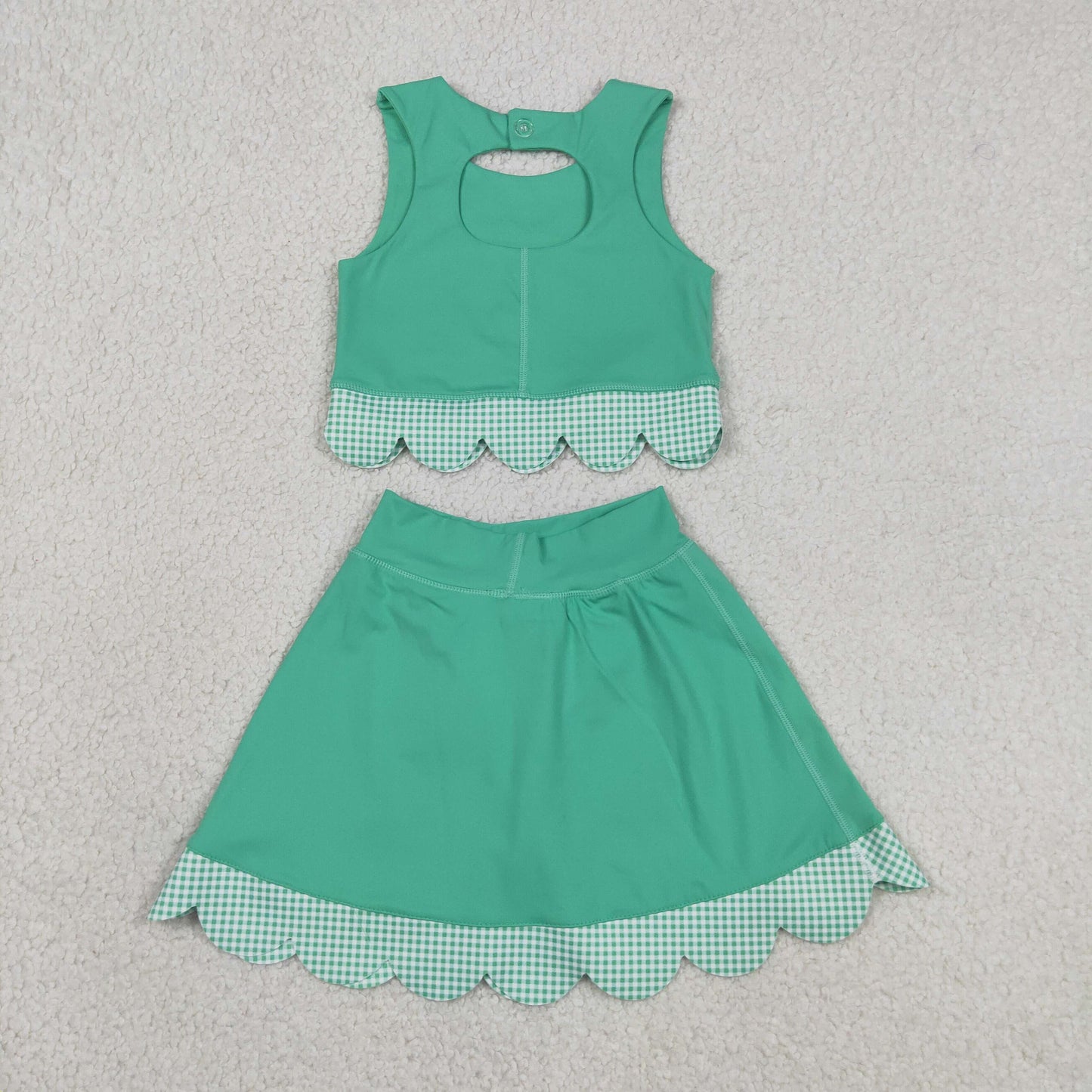 GSD3320 scallop bow yoga  green GIRL summer outfit 202630 RTS