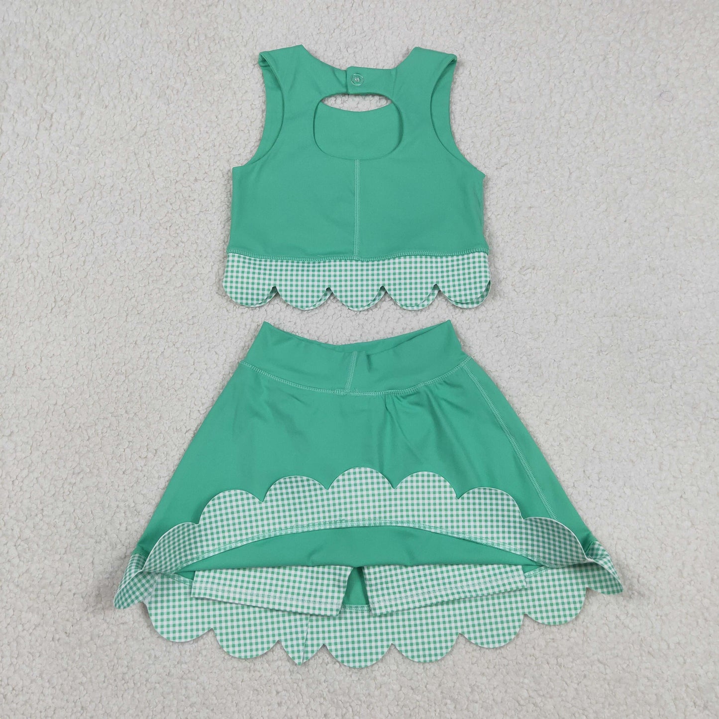 GSD3320 scallop bow yoga  green GIRL summer outfit 202630 RTS