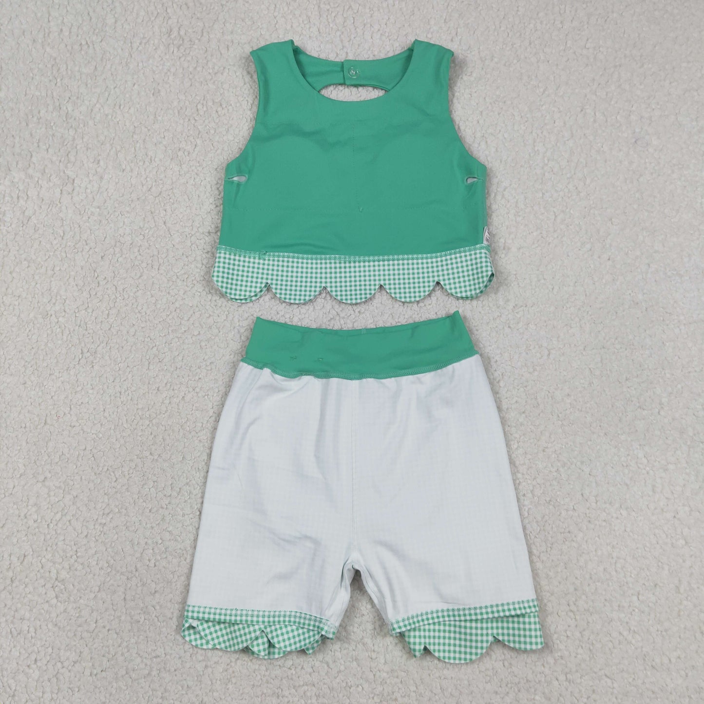 GSD3320 scallop bow yoga  green GIRL summer outfit 202630 RTS