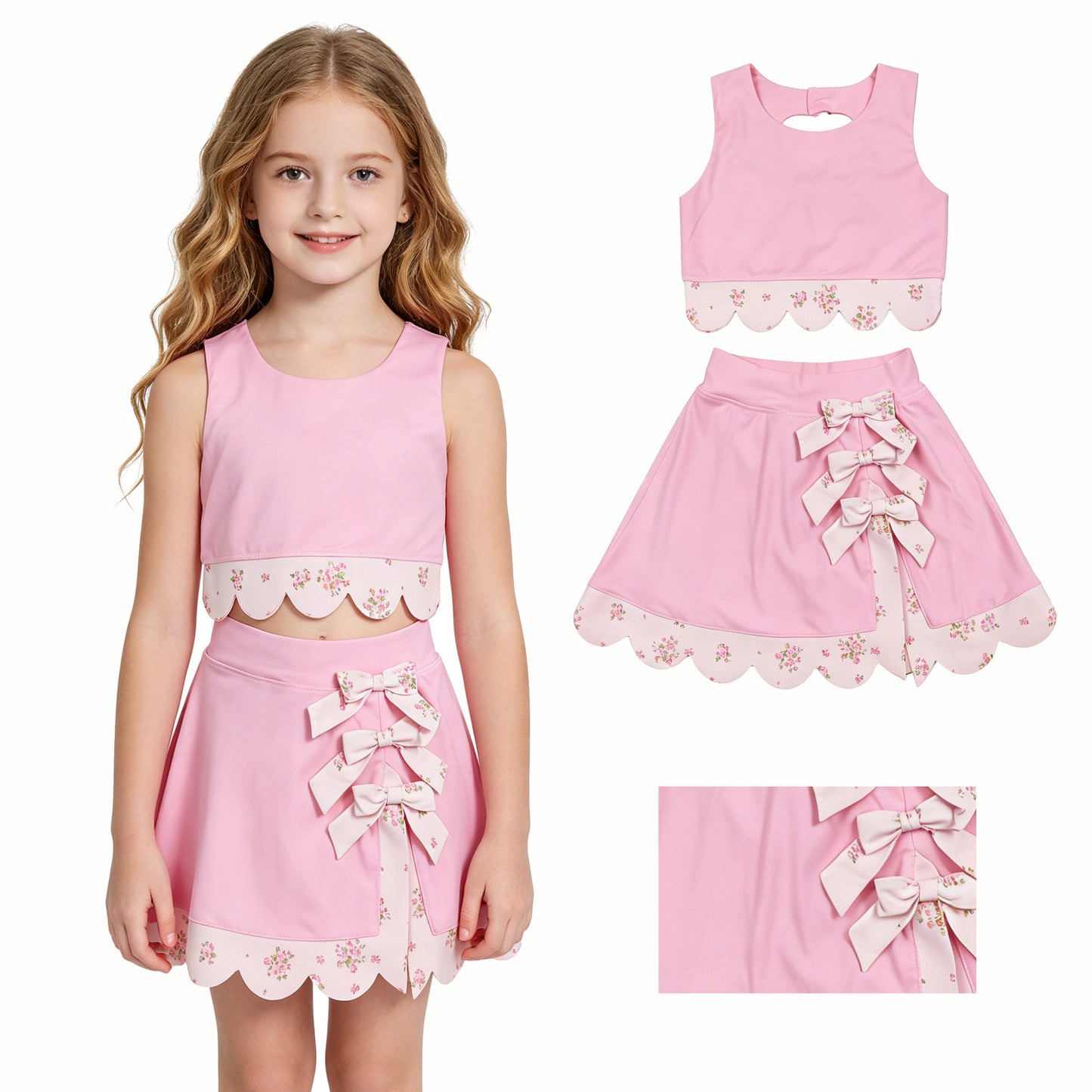 GSD3321  bow yoga pink GIRL summer outfit 202630 RTS