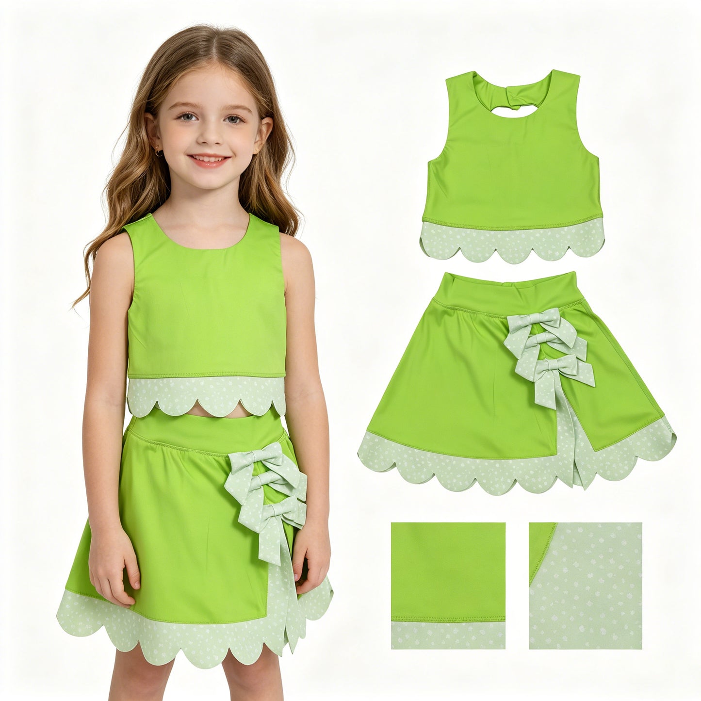 GSD3322  bow yoga green GIRL summer outfit 202605 RTS