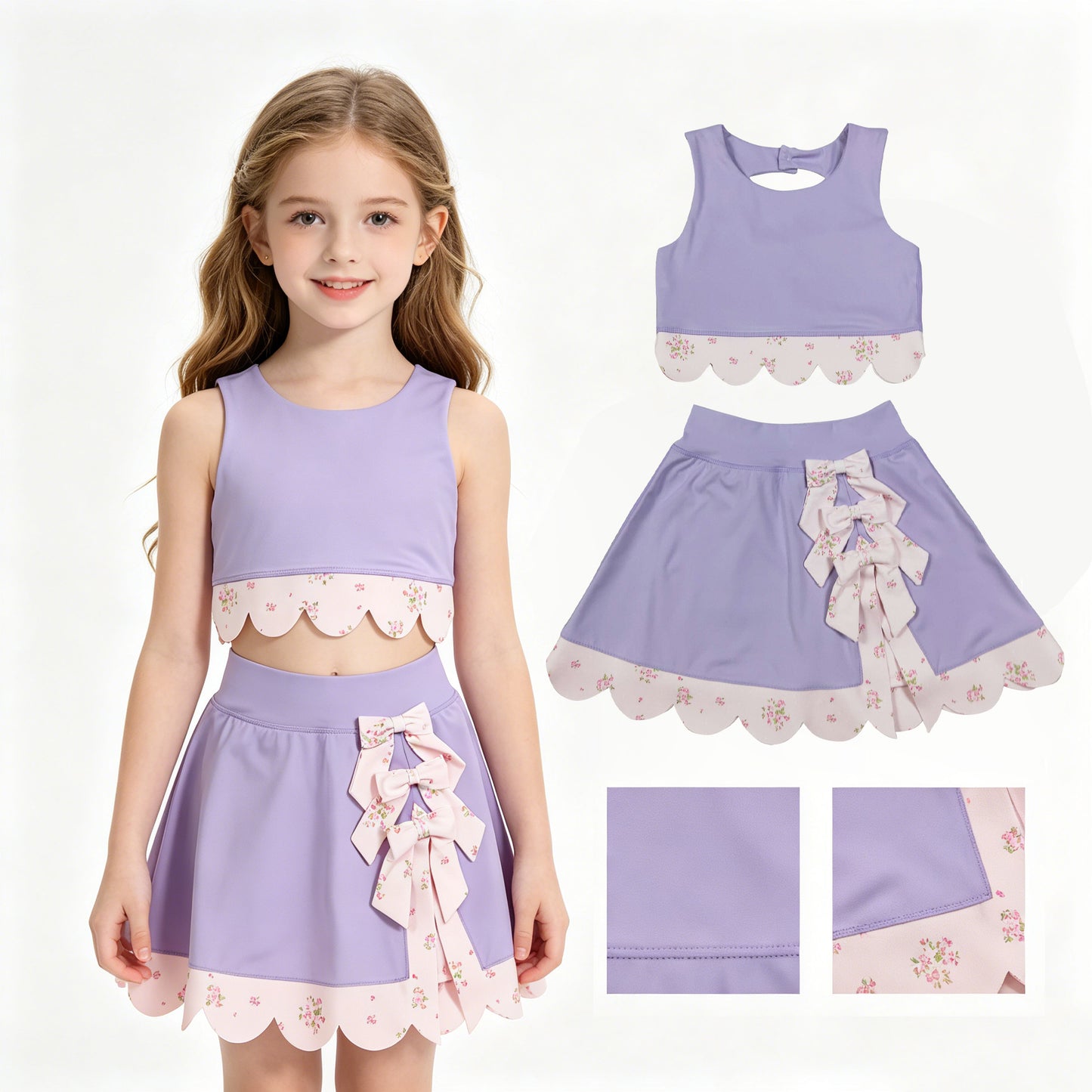 GSD3323 scallop bow yoga  purple GIRL summer outfit 202630 RTS