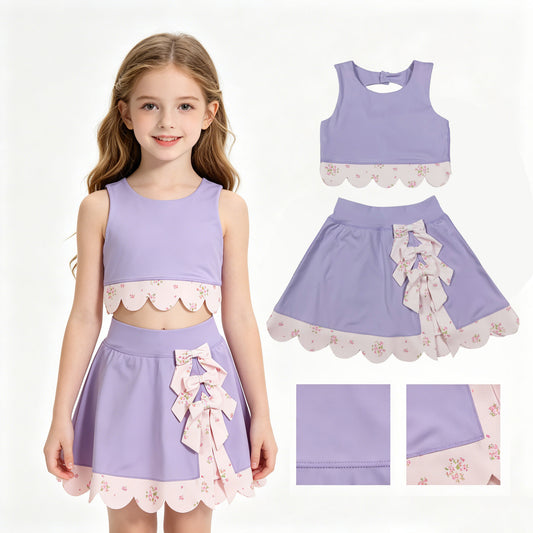 GSD3323 scallop bow yoga  purple GIRL summer outfit 202630 RTS