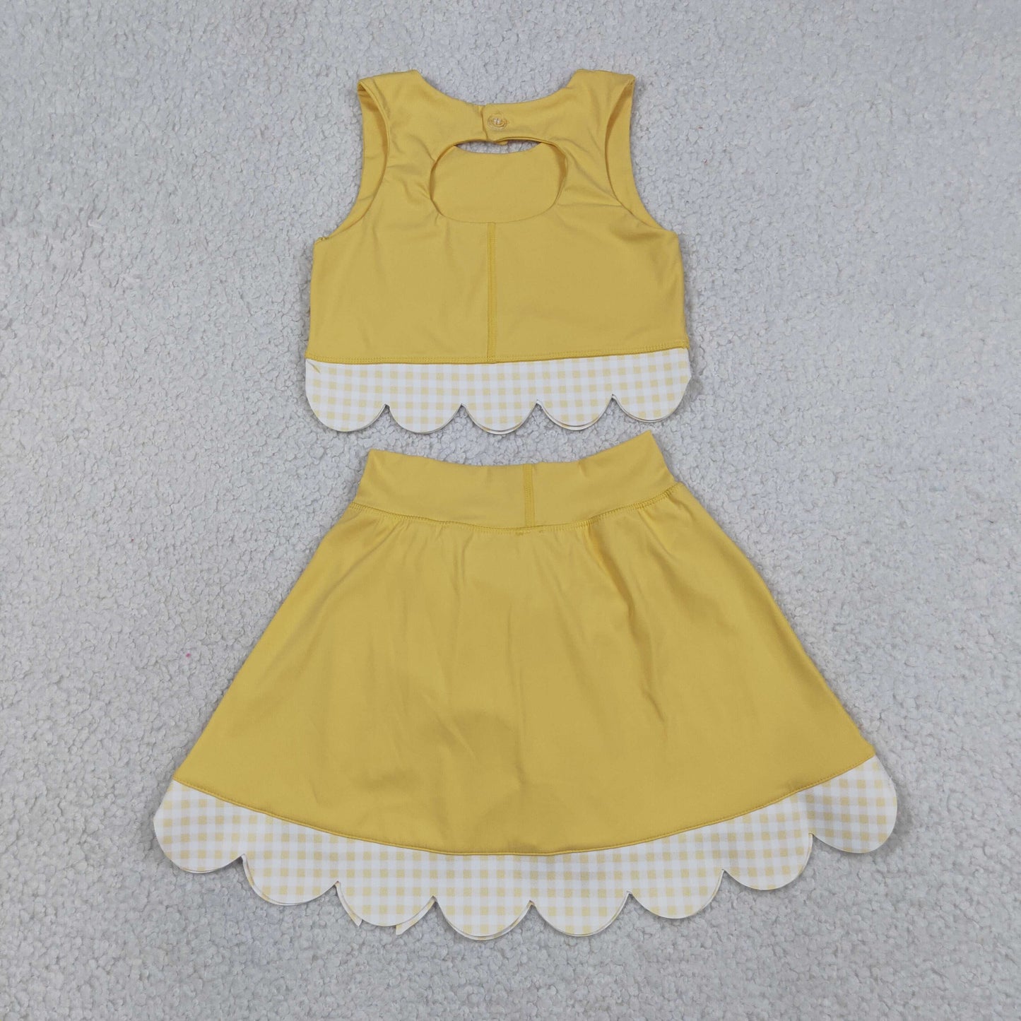 GSD3324  bow Scallop checkboard yoga yellow GIRL summer outfit 202630 RTS