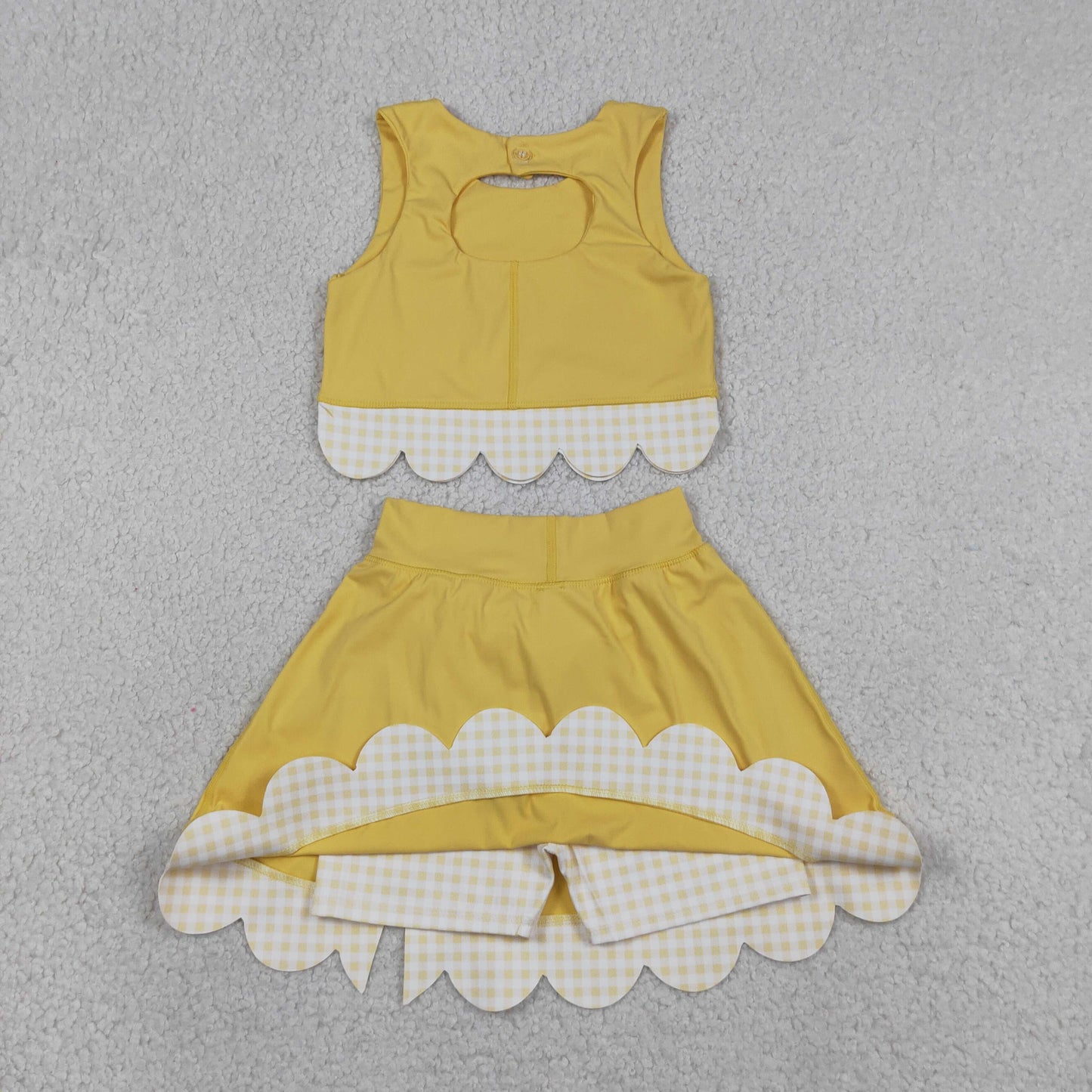 GSD3324  bow Scallop checkboard yoga yellow GIRL summer outfit 202630 RTS