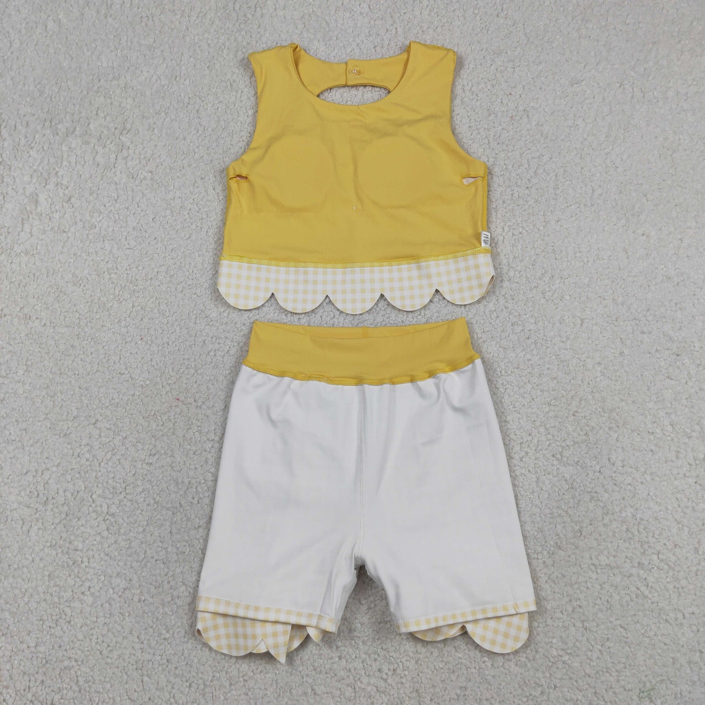 GSD3324  bow Scallop checkboard yoga yellow GIRL summer outfit 202630 RTS