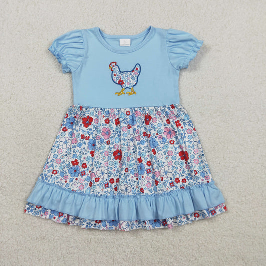 GSD3418 embroidery chicken print girl dress 202601