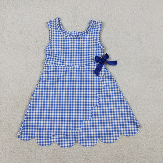 GSD3427 yoga grid blue scallop  GIRL summer dress 202604 RTS