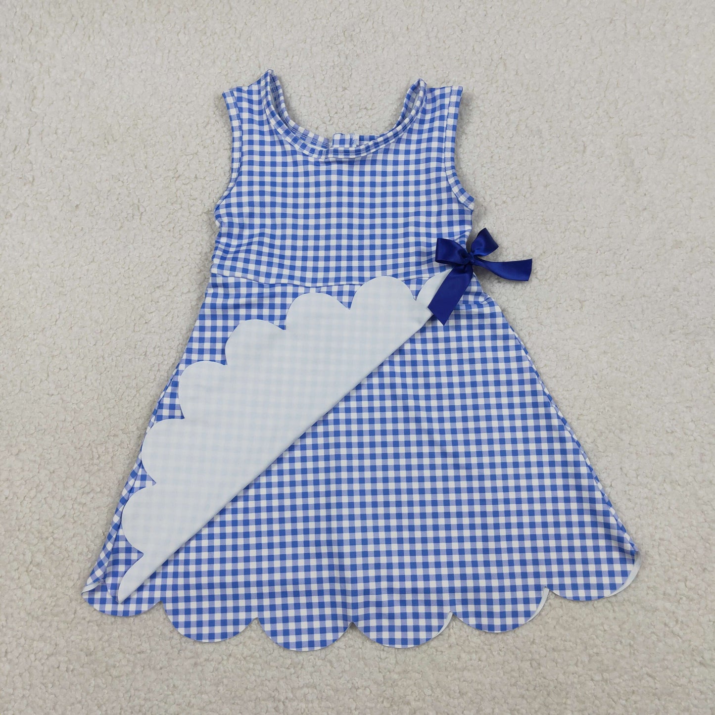 GSD3427 yoga grid blue scallop  GIRL summer dress 202604 RTS