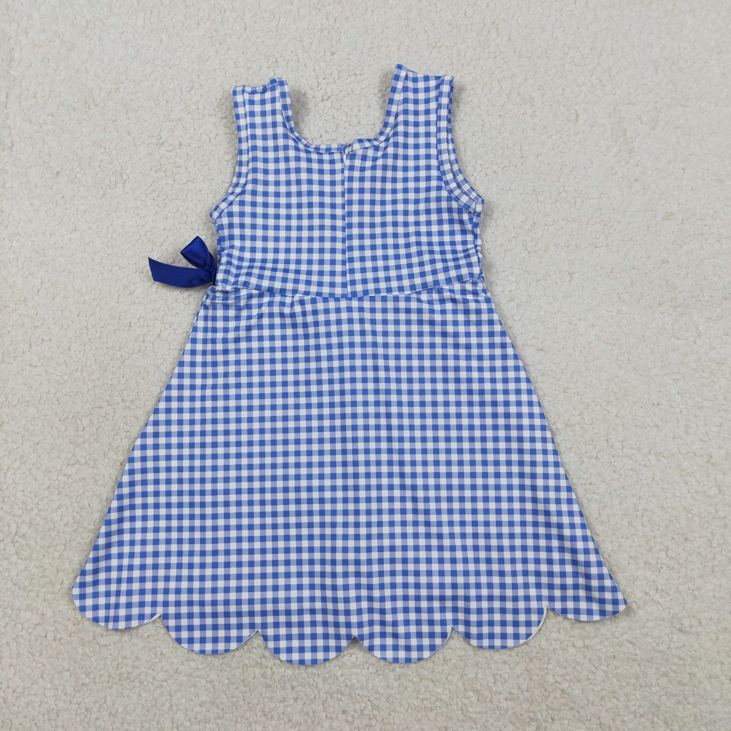 GSD3427 yoga grid blue scallop  GIRL summer dress 202604 RTS