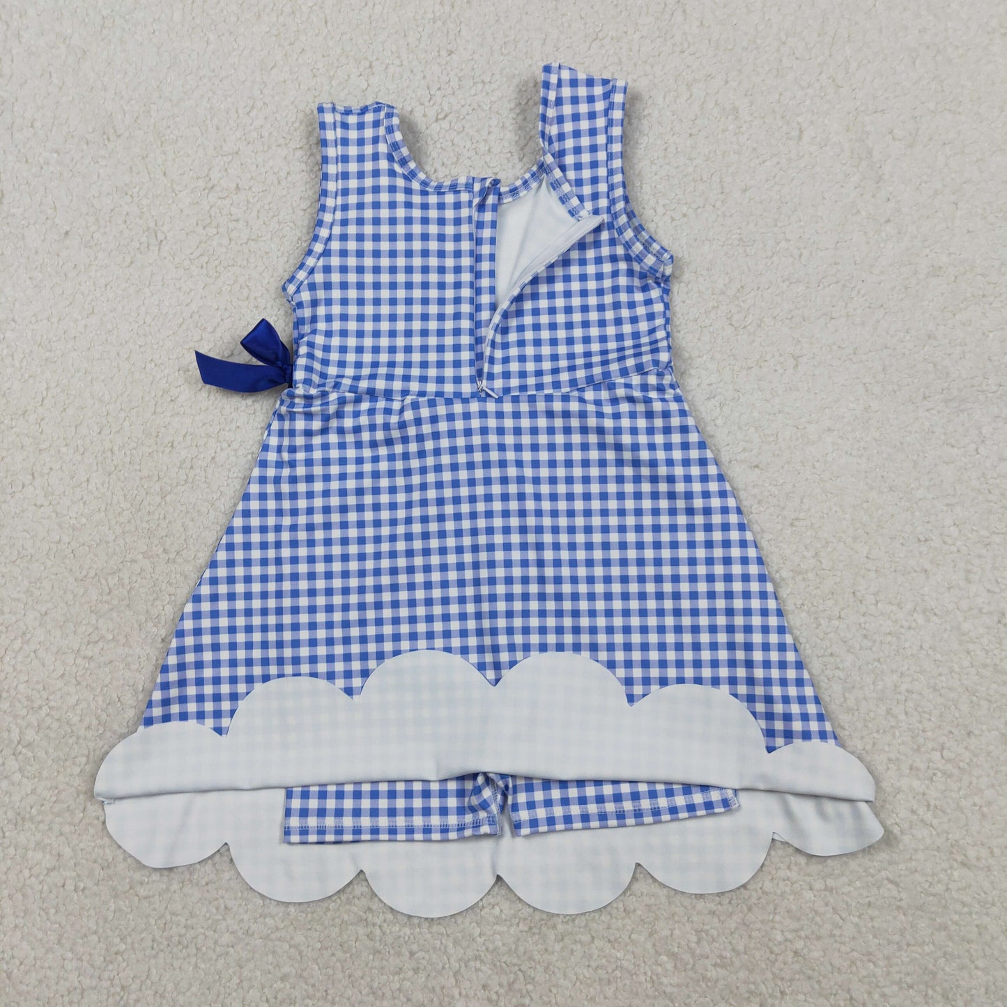 GSD3427 yoga grid blue scallop  GIRL summer dress 202604 RTS