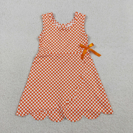 GSD3428  yoga grid orange scallop  GIRL summer dress 202604 RTS