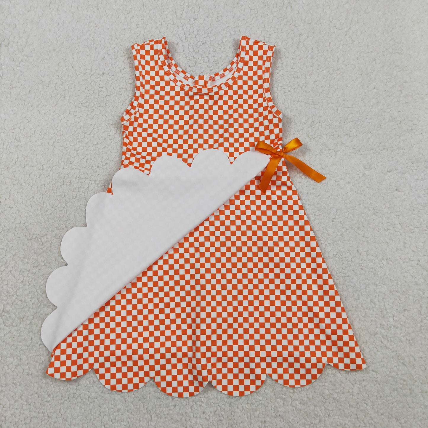 GSD3428  yoga grid orange scallop  GIRL summer dress 202604 RTS