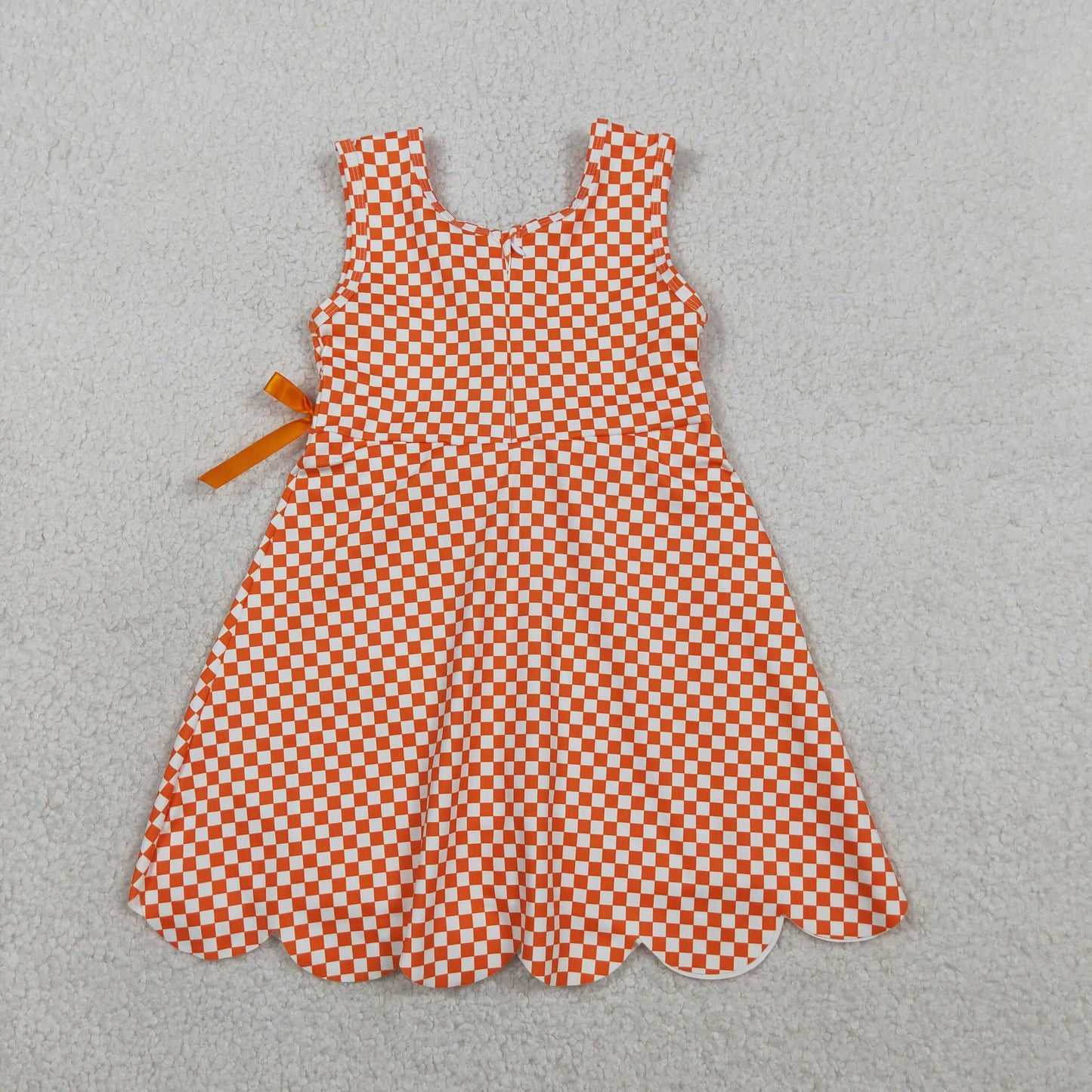 GSD3428  yoga grid orange scallop  GIRL summer dress 202604 RTS