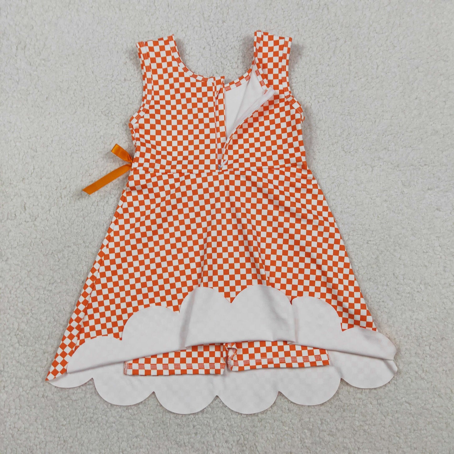 GSD3428  yoga grid orange scallop  GIRL summer dress 202604 RTS
