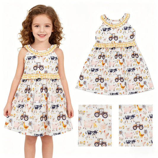 GSD3476 COW Tractor GIRL summer dress 202605   RTS