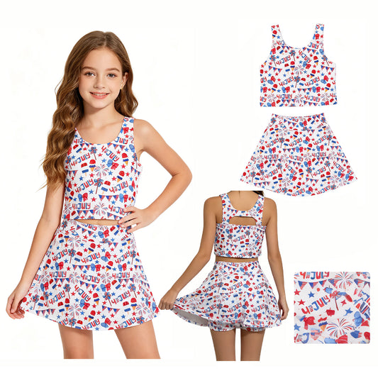 GSD3498  4th July bow Yoga kids girl outfit Skirt 202605 RTS