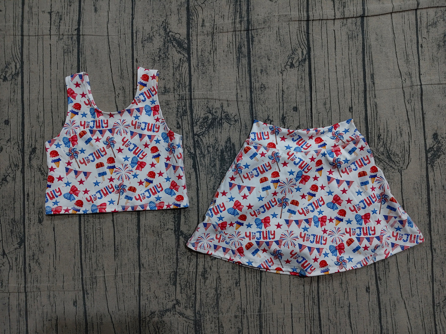 GSD3498  4th July bow Yoga kids girl outfit Skirt 202604 preorder