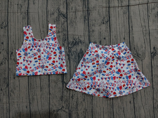 GSD3498  4th July bow Yoga kids girl outfit Skirt 202604 preorder