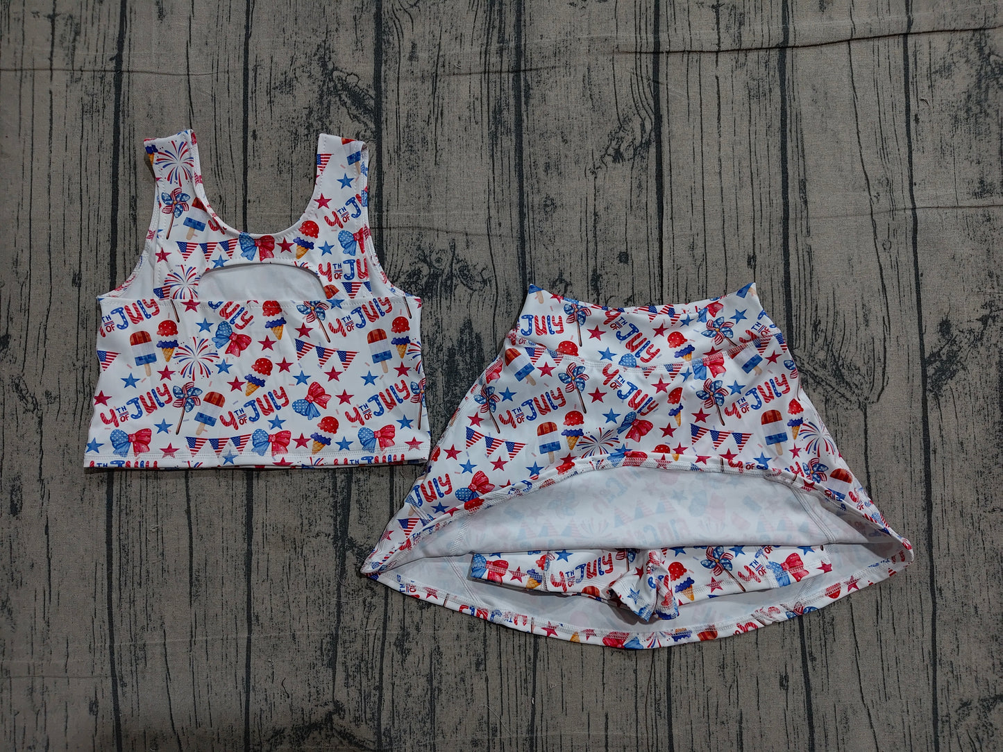 GSD3498  4th July bow Yoga kids girl outfit Skirt 202604 preorder