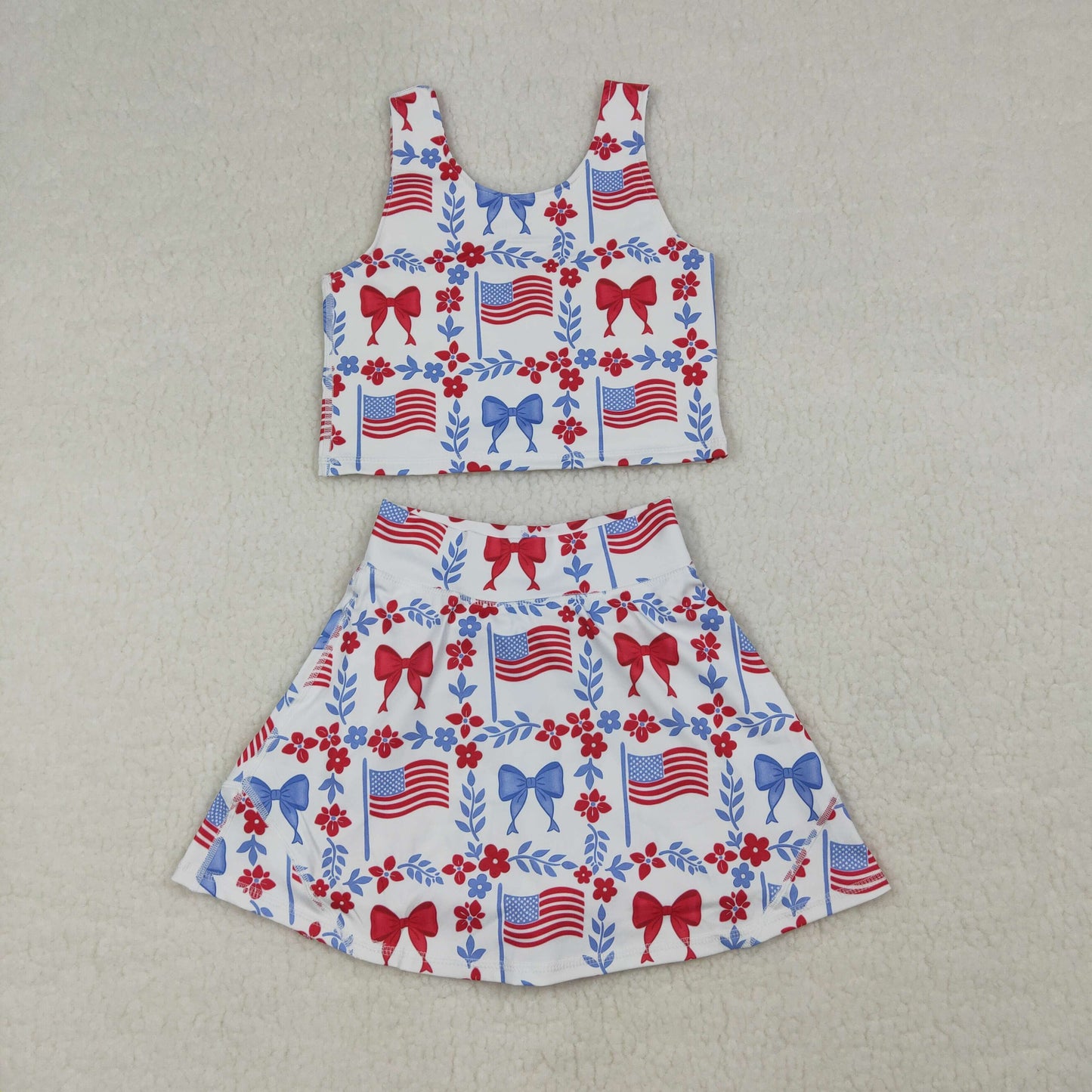 GSD3499  4th July bow Yoga kids girl outfit Skirt 202603 RTS