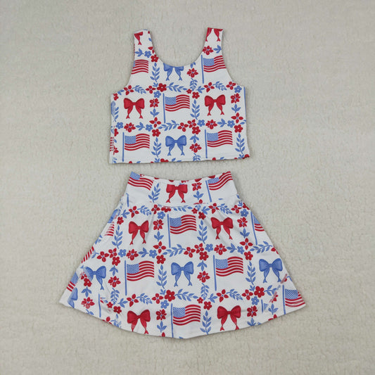 GSD3499  4th July bow Yoga kids girl outfit Skirt 202603 RTS