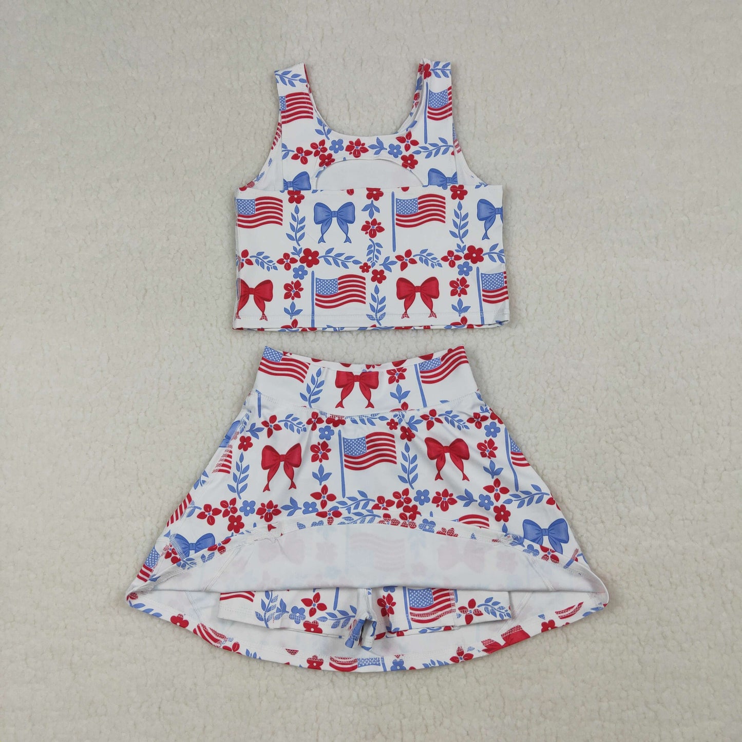 GSD3499  4th July bow Yoga kids girl outfit Skirt 202603 RTS