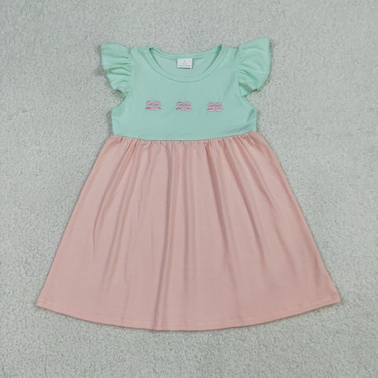 GSD3530 embroidery bow kids girl dress  202603 RTS