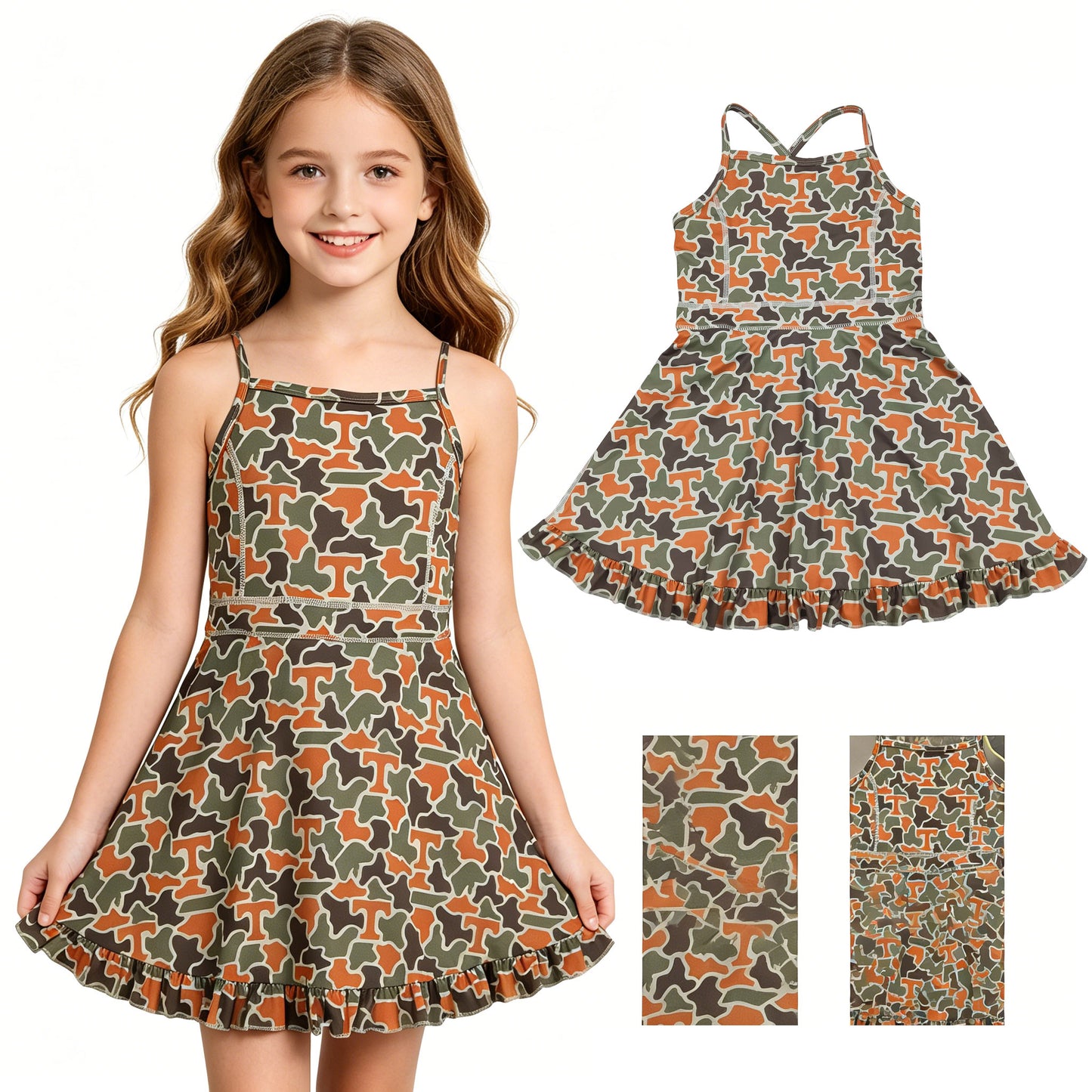 GSD3590 yoga camo kids girl dress  202605 RTS