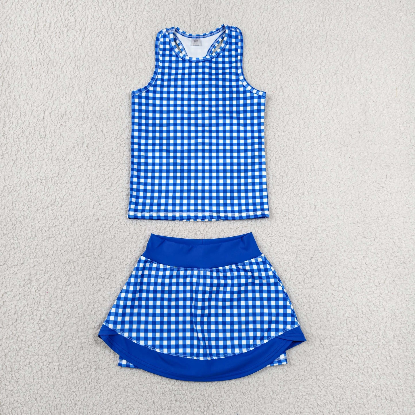 GSD3652 blue yoga sports checkboard girl  outfit skirt  202607 RTS