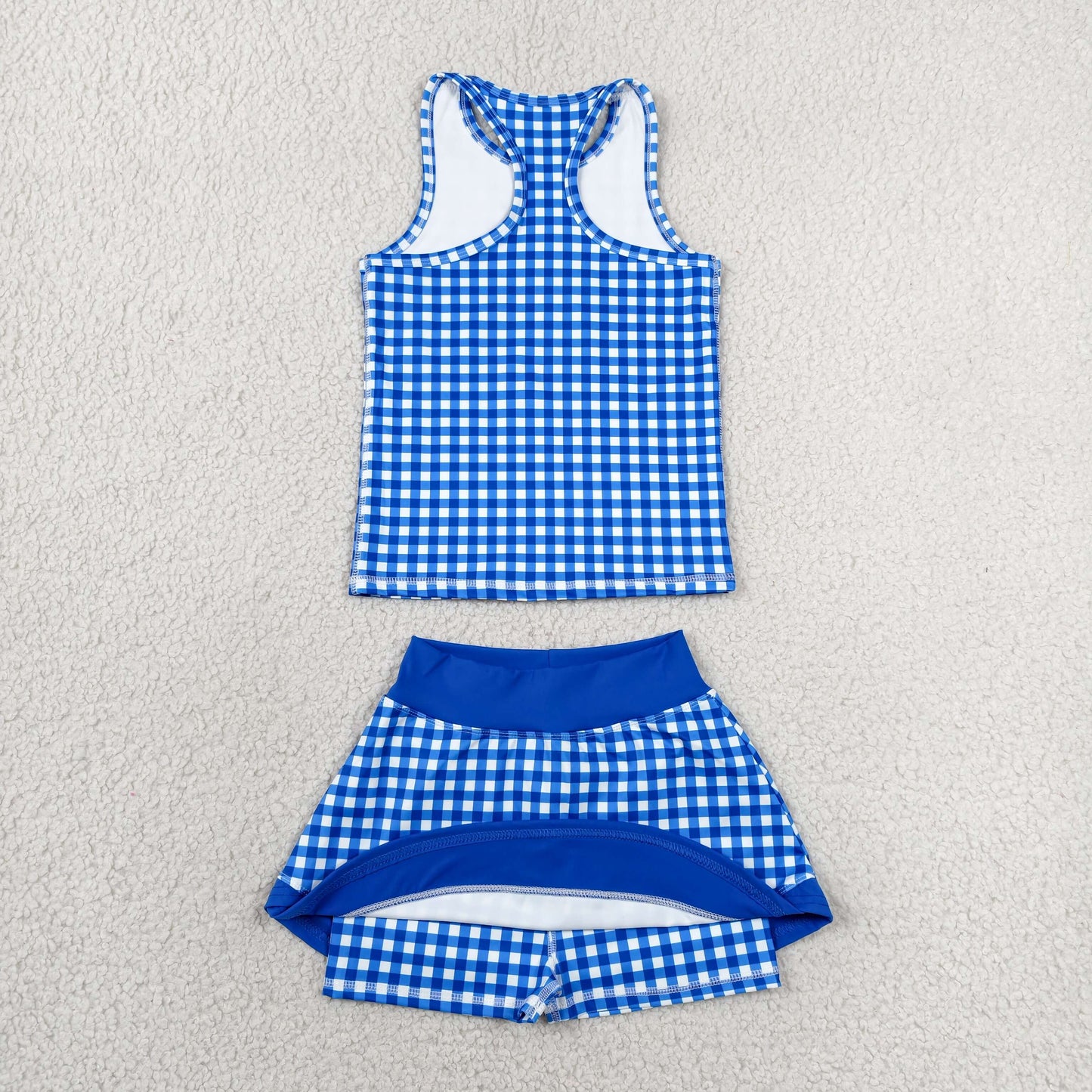 GSD3652 blue yoga sports checkboard girl  outfit skirt  202607 RTS
