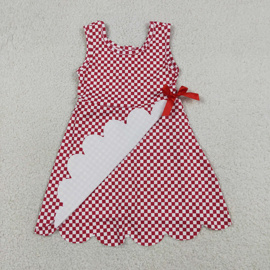 GSD3669 red checkerbord Scallop yoga GIRL summer dress 202607 RTS