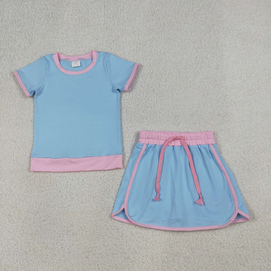 GSD3671 blue solidy cotton kids girl outfit  202604 RTS