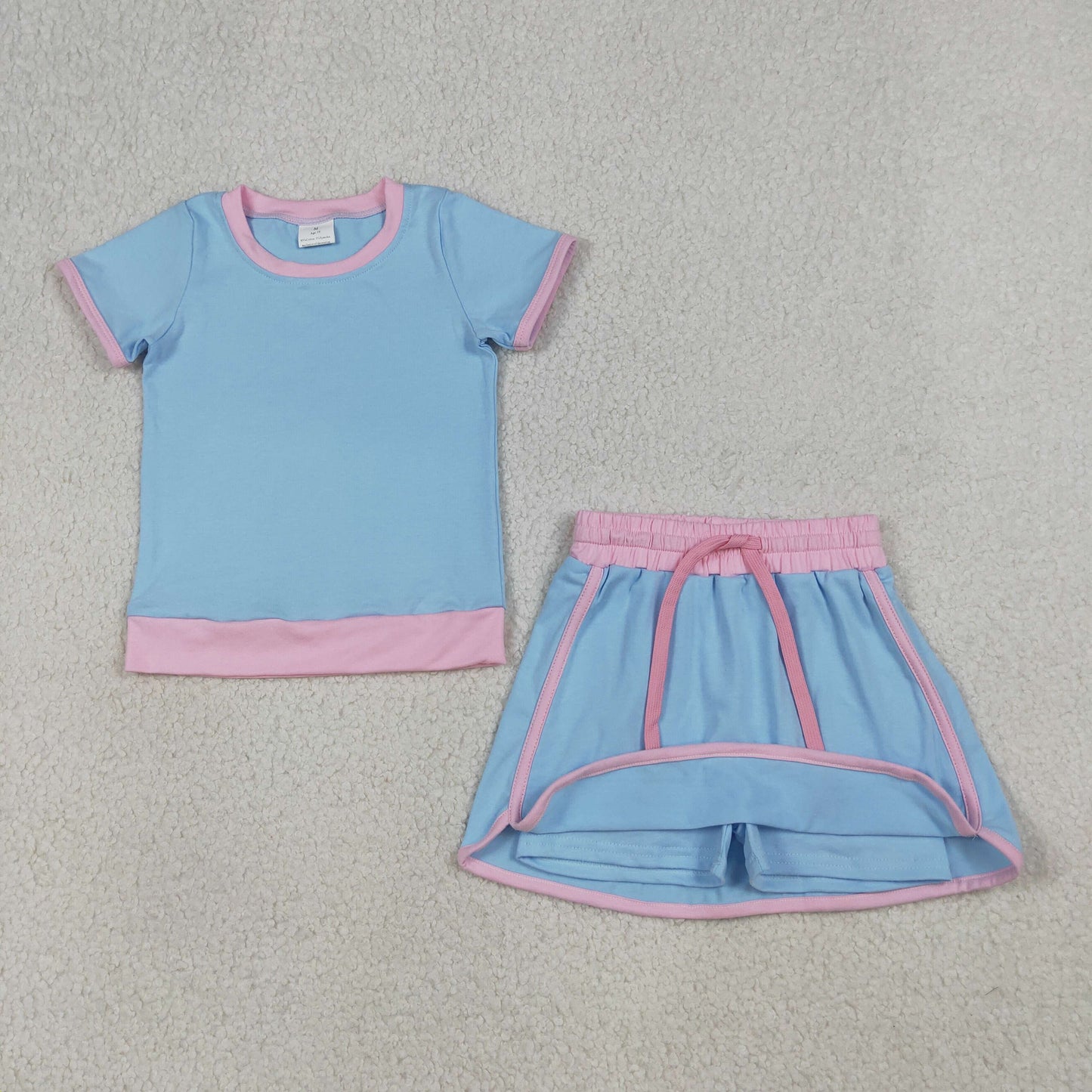 GSD3671 blue solidy cotton kids girl outfit  202604 RTS