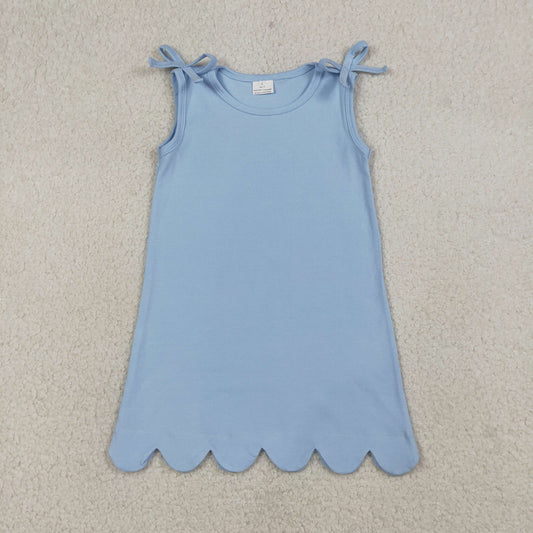 GSD3705  blue solid cotton GIRL summer dress 202603 RTS