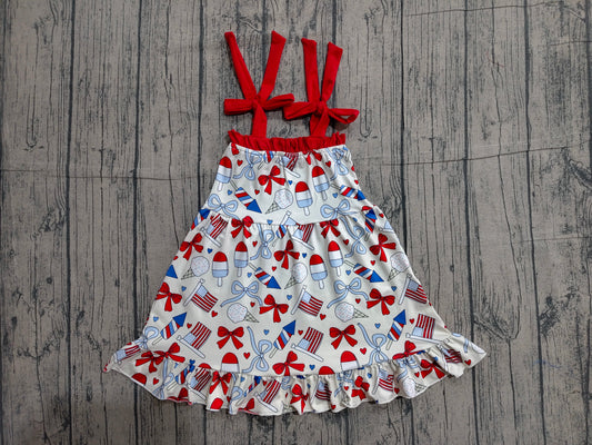 GSD3723 4th July bow Yoga kids girl dress  202603 RTS
