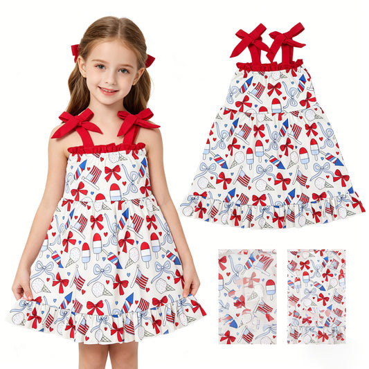 GSD3723 4th July bow Yoga kids girl dress  202604  RTS